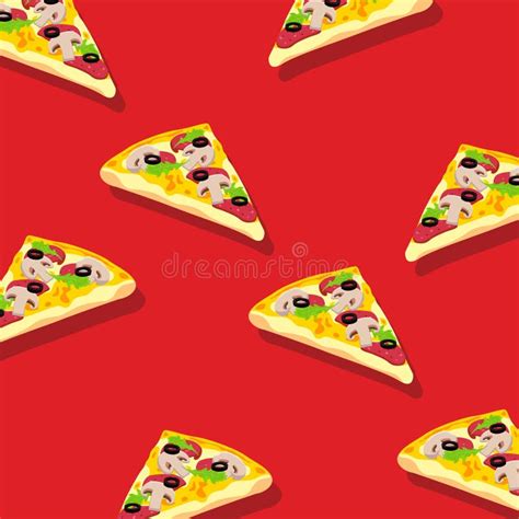 A Pattern Of Pizza Slices On A Red Background Stock Vector