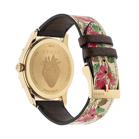 Gucci G Timeless Garden Yellow Gold Beige Flower Print Dial Watch J R