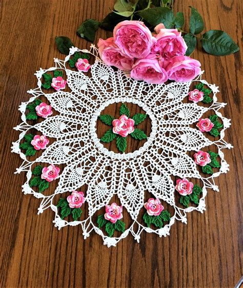 Crochet Doily Made To Order Flower Garden Pineapple Doily Etsy Crochet Flowers Crochet Rose