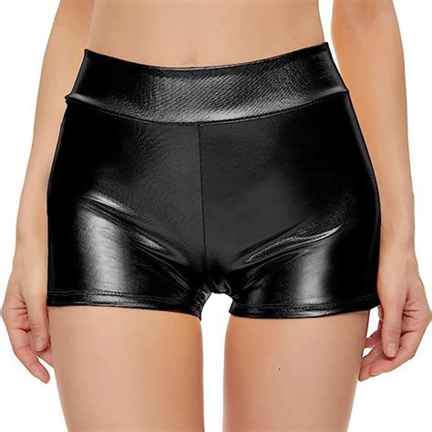 Women S High Waisted Metallic Booty Shorts Rave Bottoms For Dancing Hot Pants Clubwear Chub Rub