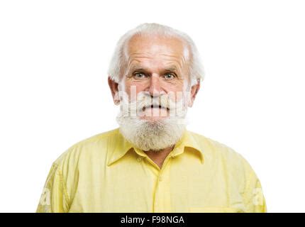 Happy Old Active Bearded Man Jumping Isolated On White Background Stock