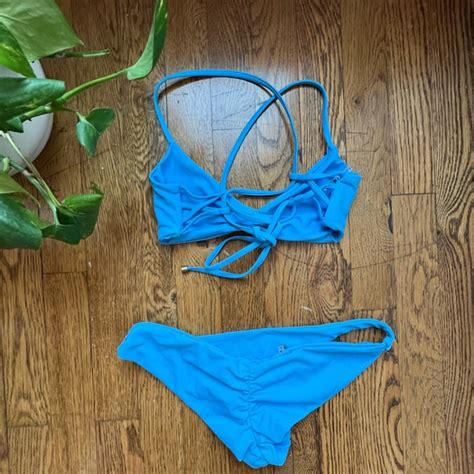 Vitamin A Swim Vitamin A Blue Bikini Samba Ruched Back Bottom And