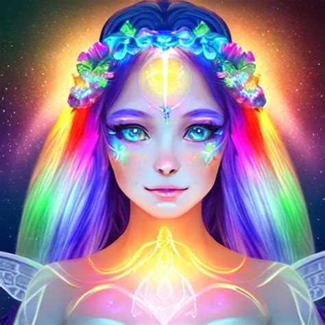 Fairy Goddess Of Light Facial Closeup Rainbow