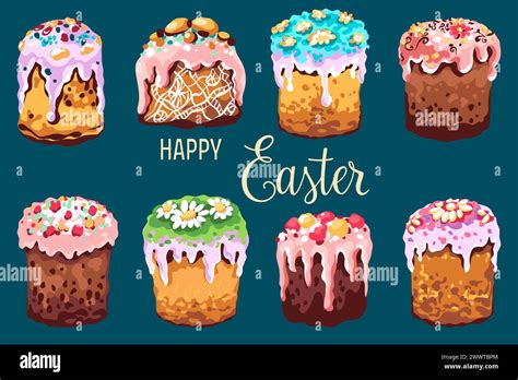 Happy Easter Poster Vector Set Of Traditional Easter Cakes Stock Vector Image And Art Alamy