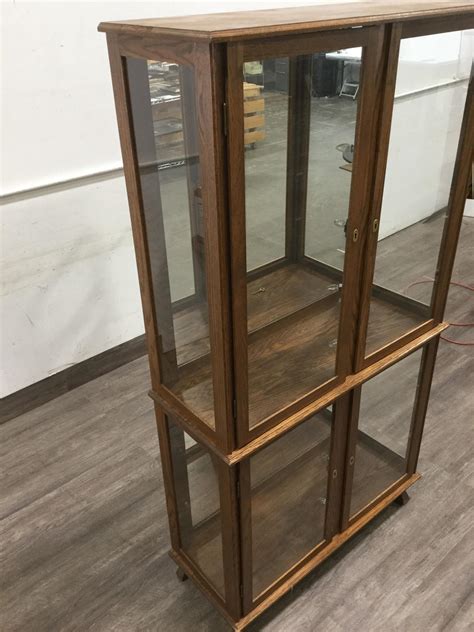 Lot Vintage Oak Lighted Curio Cabinet