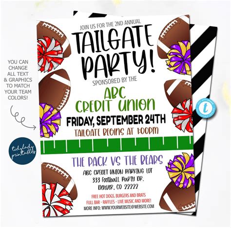 Football Tailgate Party Invitation Editable Football Party Etsy