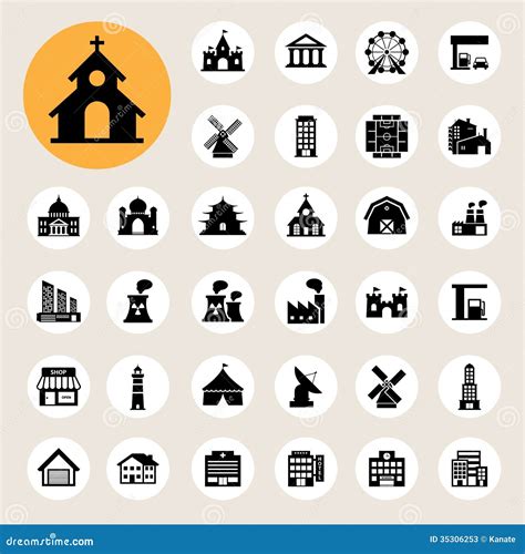 Sistema Del Icono De Los Edificios Ilustraci N Del Vector Ilustraci N