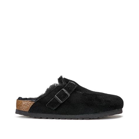 Sabots cuir suédé fourrés boston vl fell noir Birkenstock La Redoute