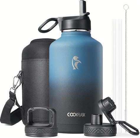 Half Gallon Water Bottle Insulated With Straw Lids Coolflask Oz