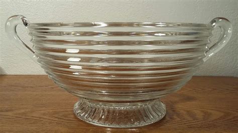 Vintage Anchor Hocking Manhattan Footed Clear Bowl W Handles