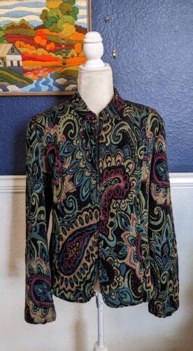 Molly Maxx Collared Tapestry Textured Paisley Floral Jacket Zip Sz