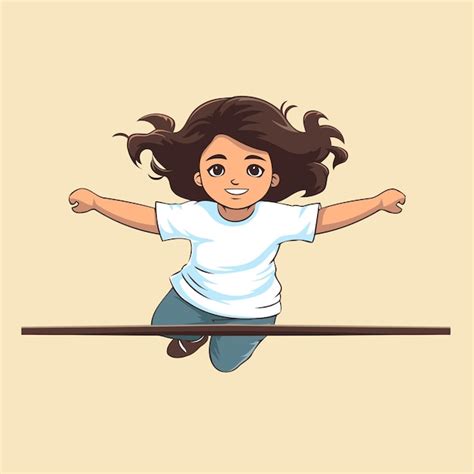 Une Jolie Petite Fille Sautant Sur Un Skateboard Illustration