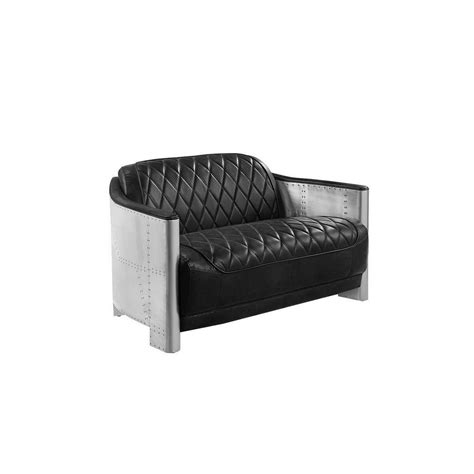 Benjara Filia Inch Loveseat Black Top Grain Leather Upholstery