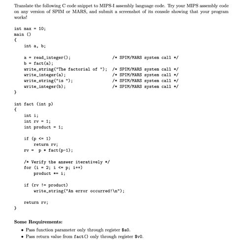 Solved Translate The Following C Code Snippet To MIPS I Chegg