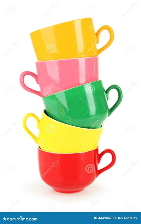 Tazas Coloridas Aisladas En Blanco Imagen De Archivo Imagen De Tazas