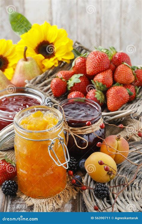 Peach Blueberry And Strawberry Jams In Glass Jars Stock Image Image Of Delightful Container