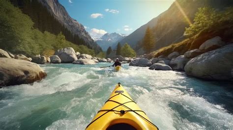 Kayaking in Whitewater Rapids of Mountains River Wide. Generative AI ...