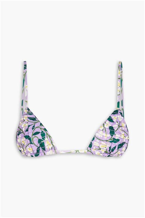 AGUA BY AGUA BENDITA Sabina Dos Gardenias Lila Quilted Floral Print Triangle Bikini Top THE OUTNET
