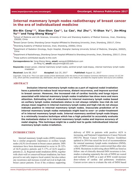 (PDF) Internal mammary lymph nodes radiotherapy of breast cancer in the ...