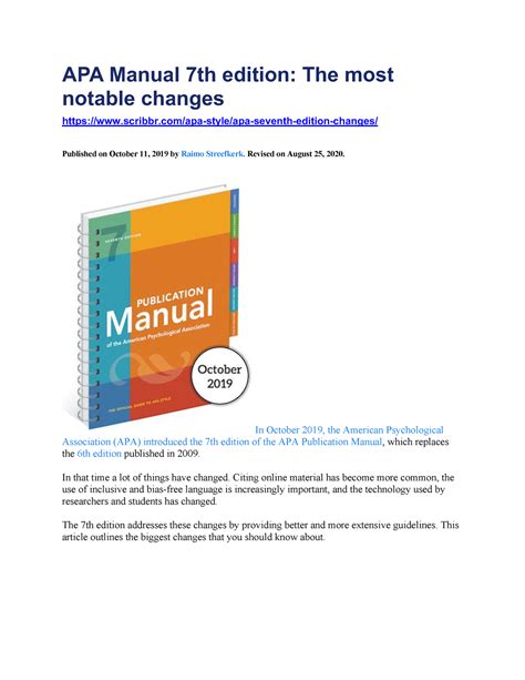 Apa Manual 7th Edition Revised On August 25 2020 In October 2019 The American Psychological