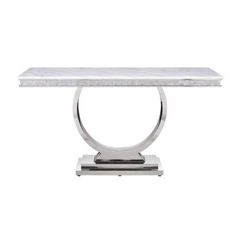 Benjara 24 In White And Silver Rectangle Marble End Table With Metal