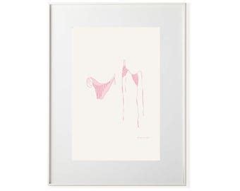 Skinny Dip Stripe Pink Stripe Bikini Line Drawing Line Drawing Art Print Beach Print