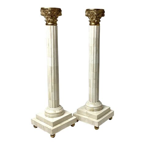 Nice Large Pair Neoclassical Column Candlesticks With Cast Bronze Or