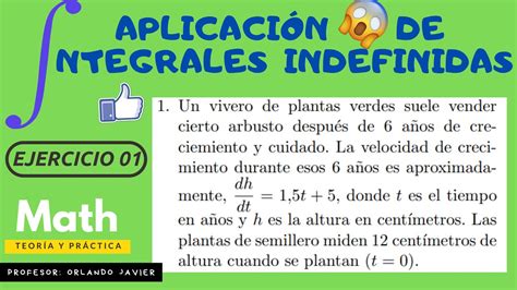 APLICACIÓN DE LA INTEGRAL INDEFINIDA ejercicio 01 de 15 YouTube