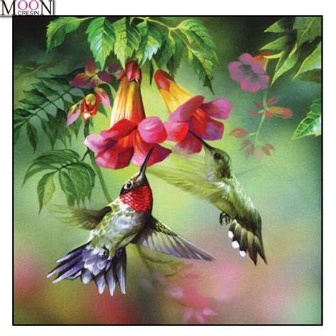 MOONCRESIN DIY Diamante Bordado Colibri Flor Pintura Ponto Cruz Praça