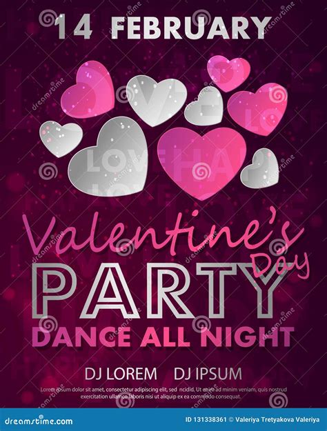 Poster For Valentines Day Party Dance Template With Silver And Pink