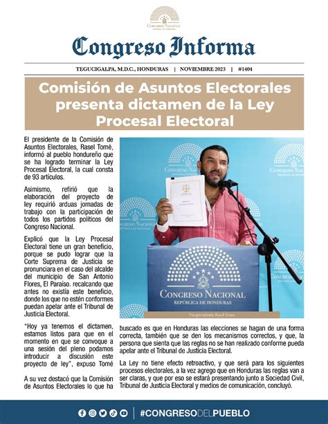 Comisión de Asuntos Electorales presenta dictamen de la Ley Procesal