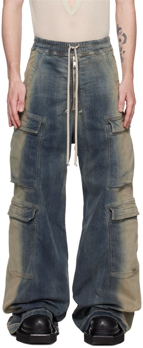 Rick Owens Blue Double Jumbo Belas Denim Cargo Pants Rick Owens