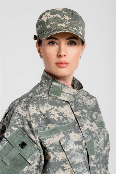 Woman in Military Uniform on Grey Stock Photo - Image of army, woman