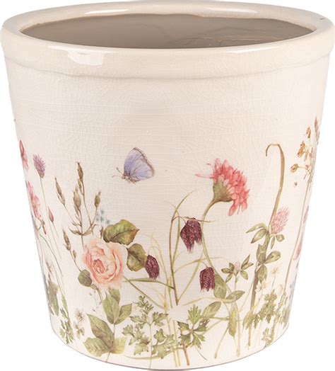 Clayre Eef Bloempot X Cm Roze Beige Keramiek Bloemen Bloempot