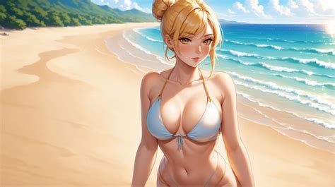 Seductive Blonde Woman In Swimsuit On Beach MUSE AI