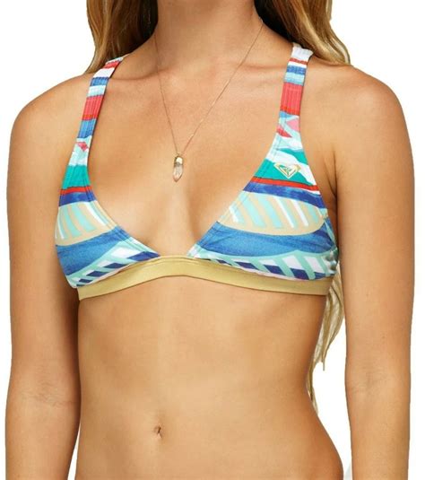 Roxy Golden Maze Criss Cross 70s Halter Bikini Top Women S Fashion