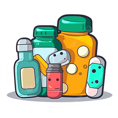 Varios Frascos De Medicamentos En Forma De Cara Sonriente Vector Png Dibujos Tabletas Pegatina