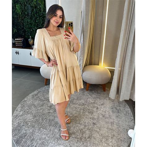 Vestido Curto Em Viscolinho Nude Inovar Forever