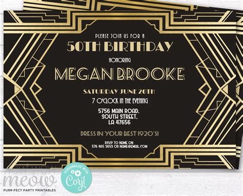 Art Deco Birthday Roaring 20s Invitation Invite 1920s Party Etsy