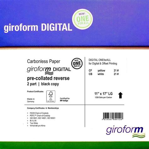 Giroform® Digital Carbonless 2 Part Pre Collated Reverse Ncr 11x17 1250 Sets 2500 Sheets