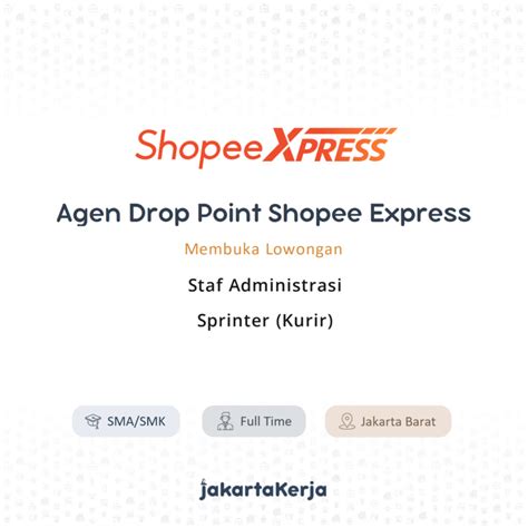 Lowongan Kerja Staf Administrasi Sprinter Kurir Di Agen Drop Point