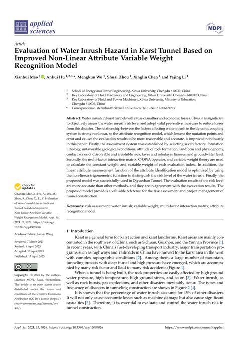 Pdf Evaluation Of Water Inrush Hazard In Karst Tunnel Based On