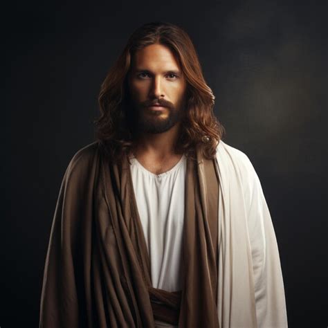 Premium Photo Portrait Of Jesus Christ With Long Hair And Beard On Dark Background