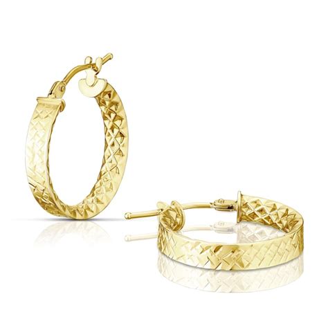 9ct Yellow Gold Diamond Cut Flat Edge Hoop Earrings Ernest Jones