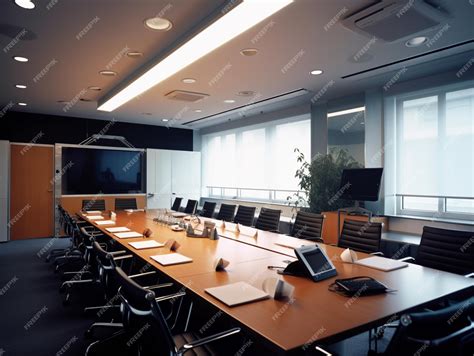 Premium AI Image | A conference room with a large screen and a tv