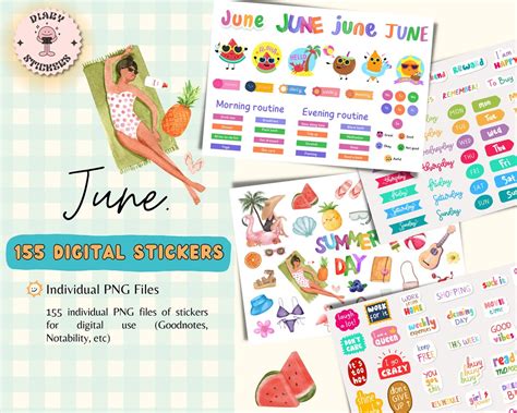 June Digital Stickers For Goodnotes Month Of June Monthly Stickers