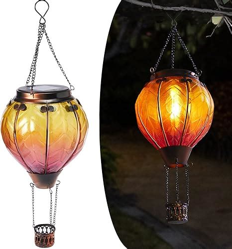 Amazon Hot Air Balloon Solar Lantern With Flickering Flame Hanging Solar Lights Outdoor