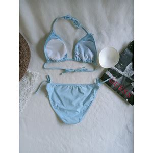 Jual Ready Biru Muda Bikini Pantai Segitiga Ikat Dengan Busa Kab