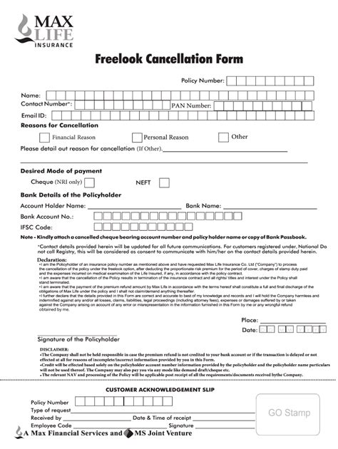 2018 2024 India Max Life Insurance Freelook Cancellation Form Fill