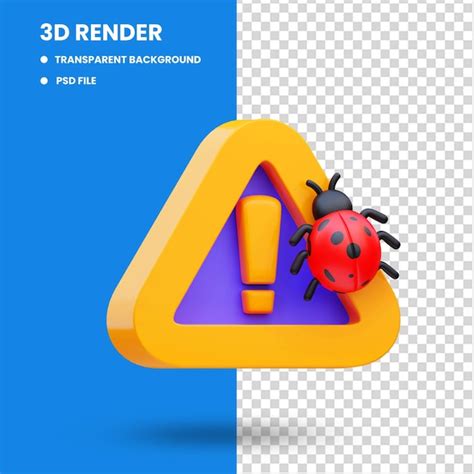 Premium PSD 3d Rendering Of Cyber Security Icon Illustration Bug Warning